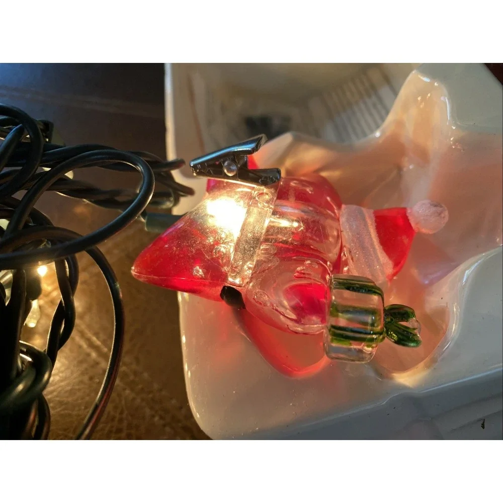 Star Santa Red Indoor Outdoor Clip‎ On Christmas Lights 10 Ct 9 Ft Vtg Holiday
